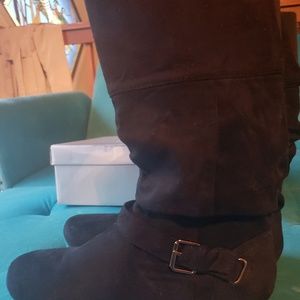 Black Tall Mid-Calf Suede Slouchy Boots Size 9